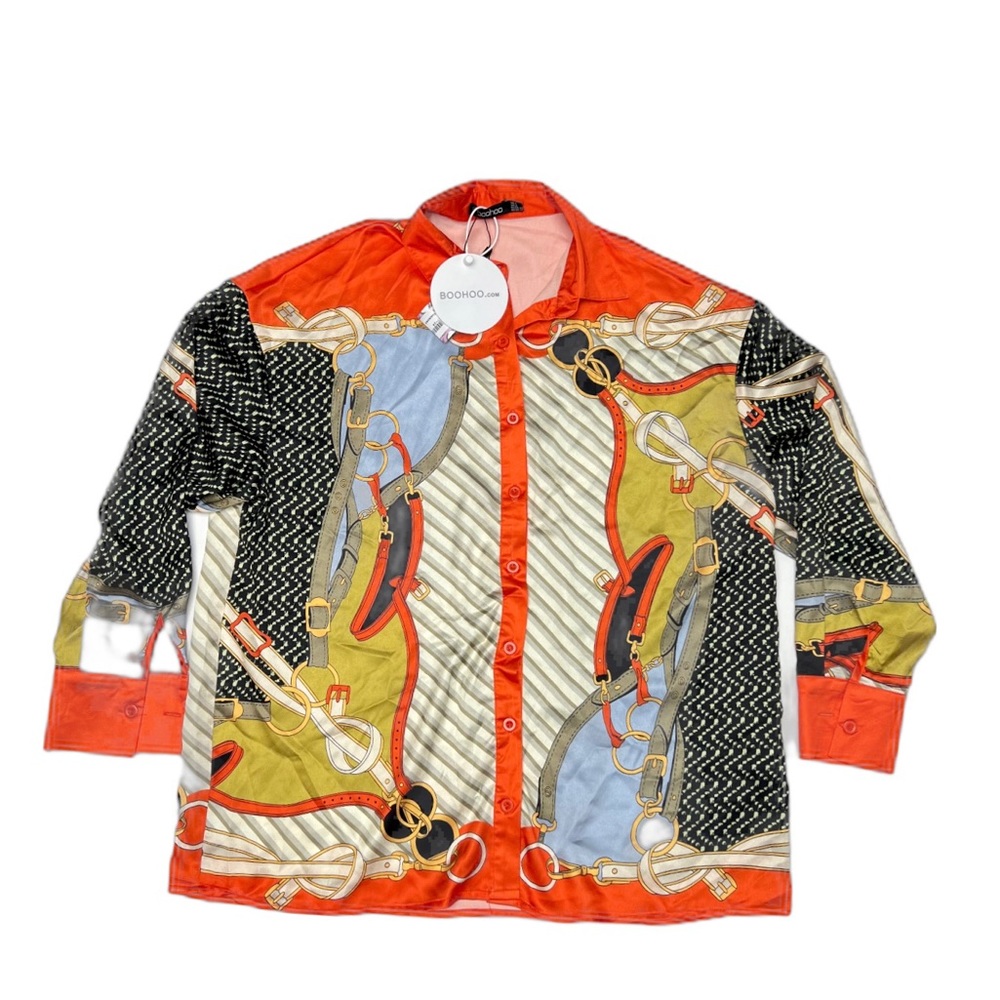 NWT Boohoo Printed Long Sleeve Oversized Resort Shirt
